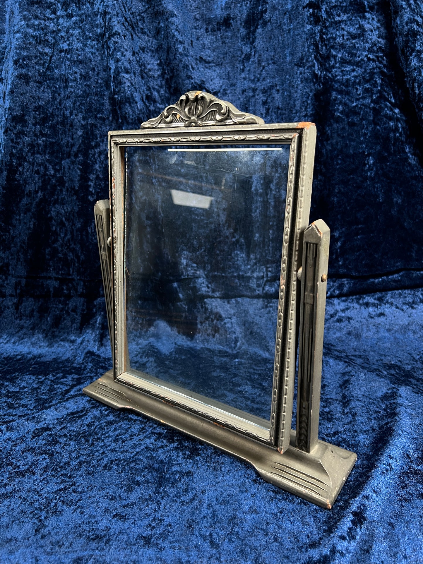 Antique Art Deco Tabletop Picture Frame – Silver Tone Ornate Tilt Design