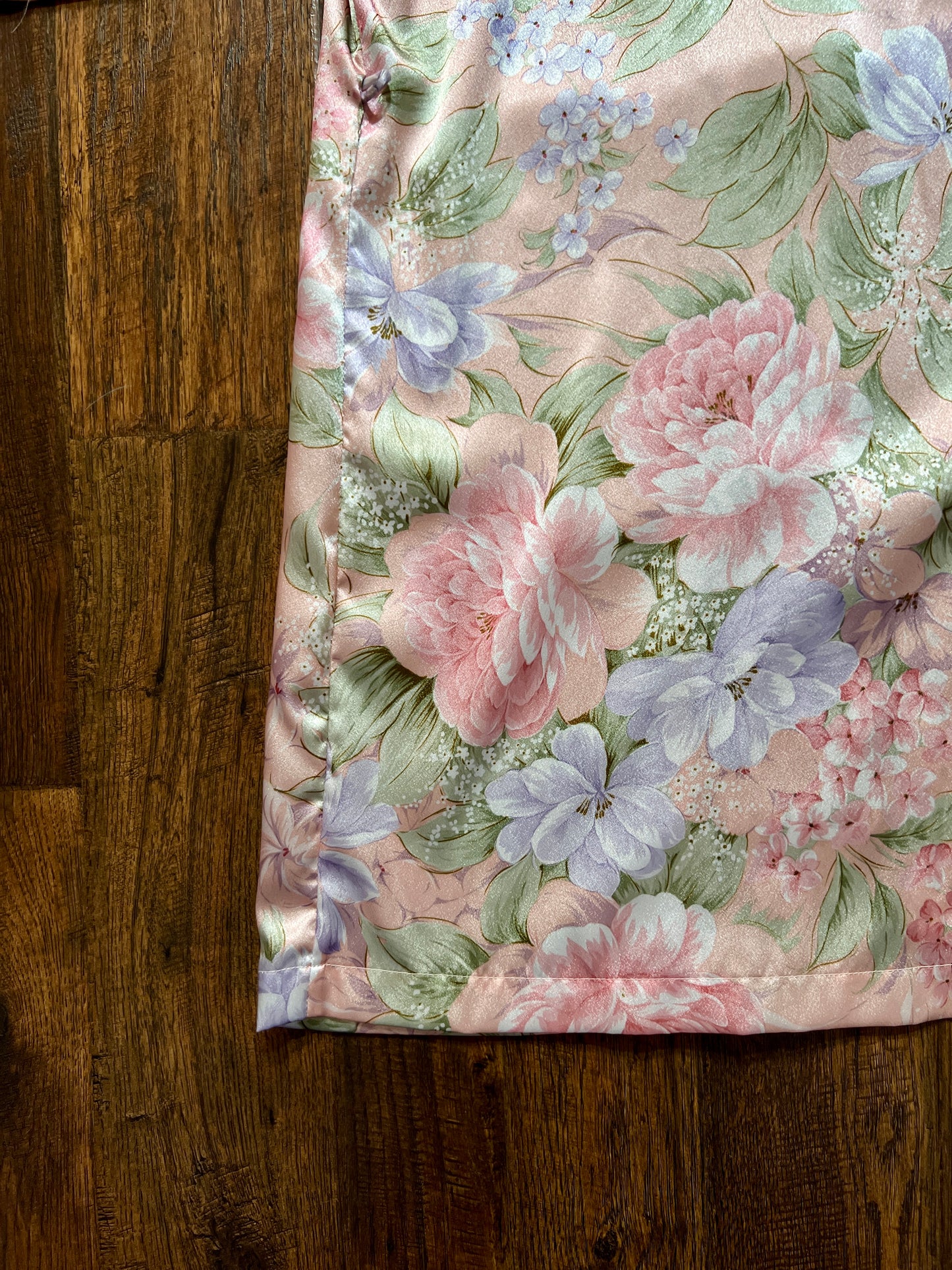 Vintage Silky Nightgown and Robe Lingerie Set - Pink Floral Print Peignoir Ensemble - Val Mode
