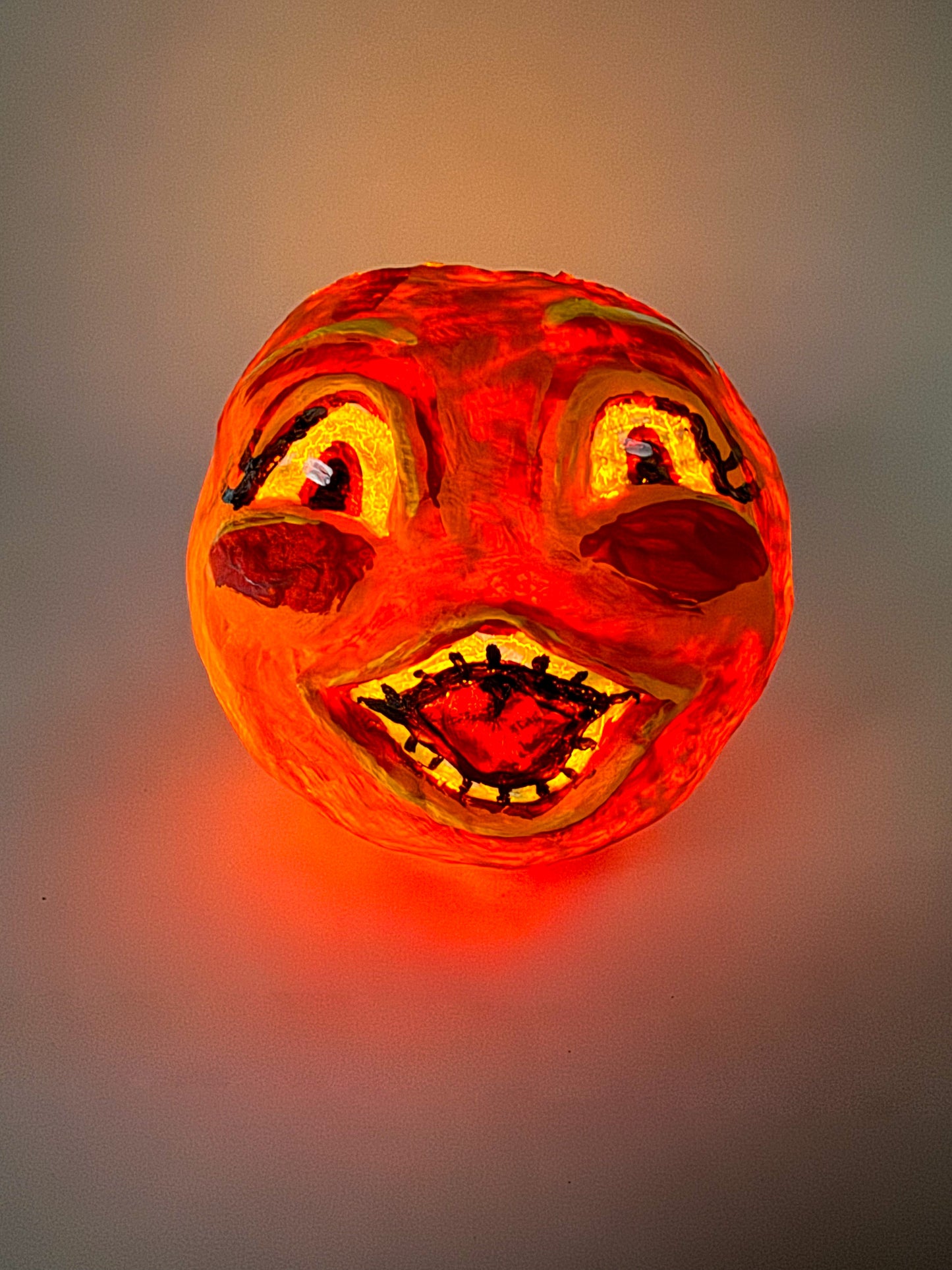 Vintage Inspired Handmade Paper Mache Lantern - Surprised Jack-o-Lantern