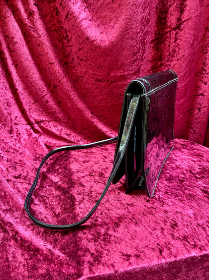 Vintage Accessories - Convertible Purse - Black Faux Patent Leather - Crocodile Skin Flap - Tandem Bags of California