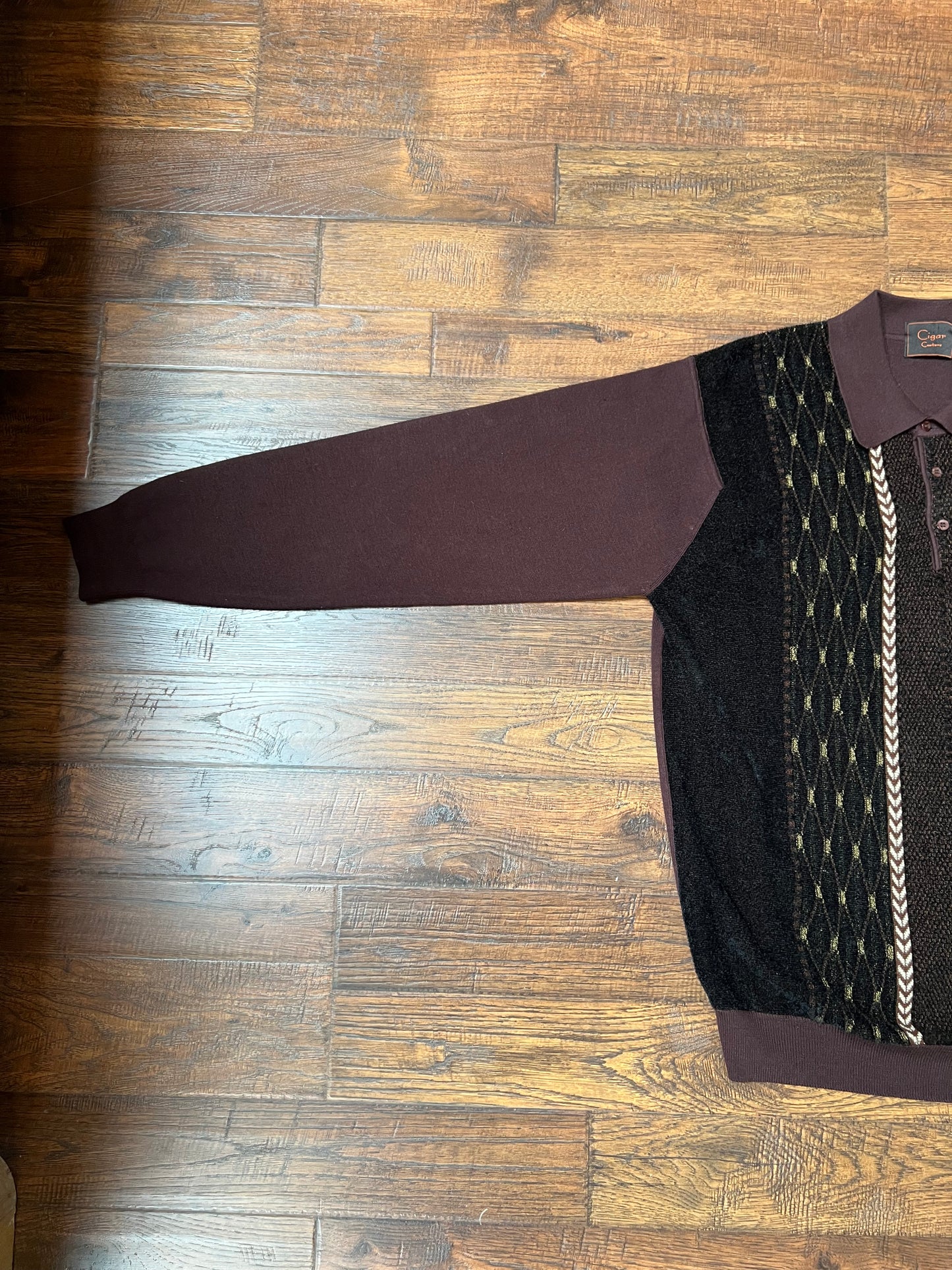 Vintage Clothing - Long Sleeve Polo Shirt - Brown Velour - Cigar Couture - Medium