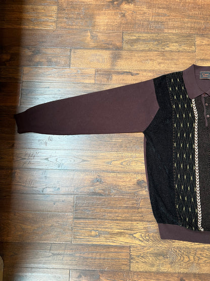 Vintage Clothing - Long Sleeve Polo Shirt - Brown Velour - Cigar Couture - Medium