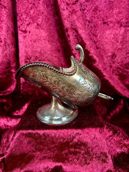 Vintage Silverplate Sugar Scuttle - Engraved Scrollwork Tea Service