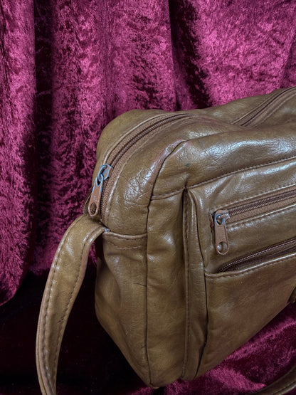 Vintage Accessories - Faux Leather Crossbody Purse - Dark Tan - Mitzi