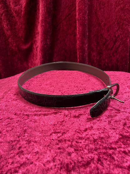 Vintage Leather Belt – Black Alligator Embossed with Silver Buckle - Size 30