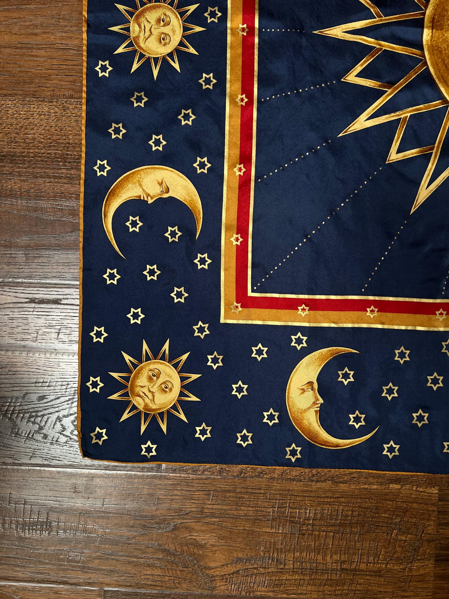 Vintage Winterthur 100% Silk Scarf - Celestial Sun Moon Whimsigoth Print