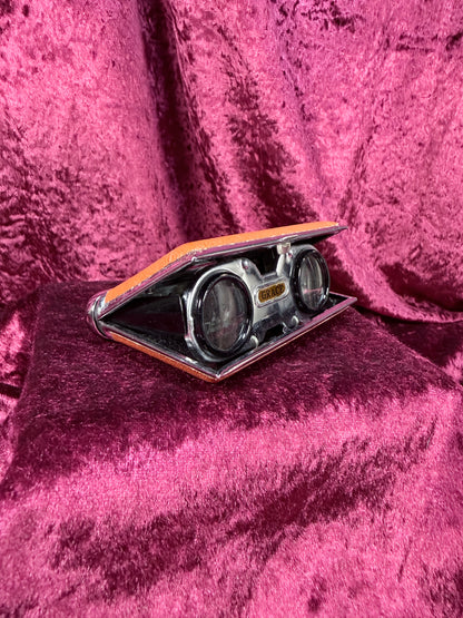 Vintage Metal Opera Glasses – Functional Orange Leatherette Folding Binoculars