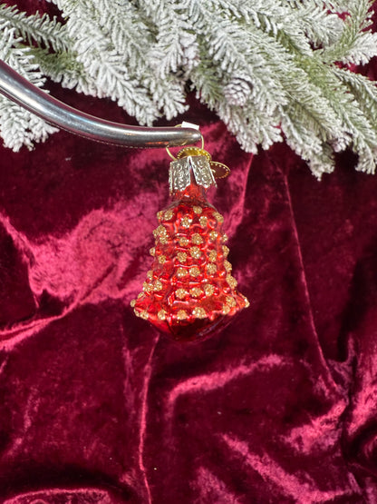Vintage Christmas - Handblown Glass Ornament - Red Pinecone with Gold Glitter - Old World Christmas / QVC