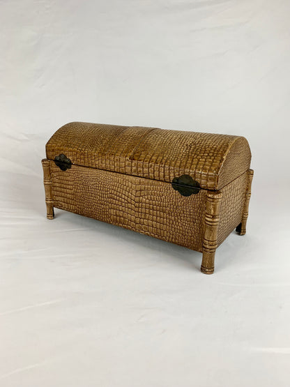 Faux Brown Alligator Skin Treasure Box w/ Bamboo Stalk Legs