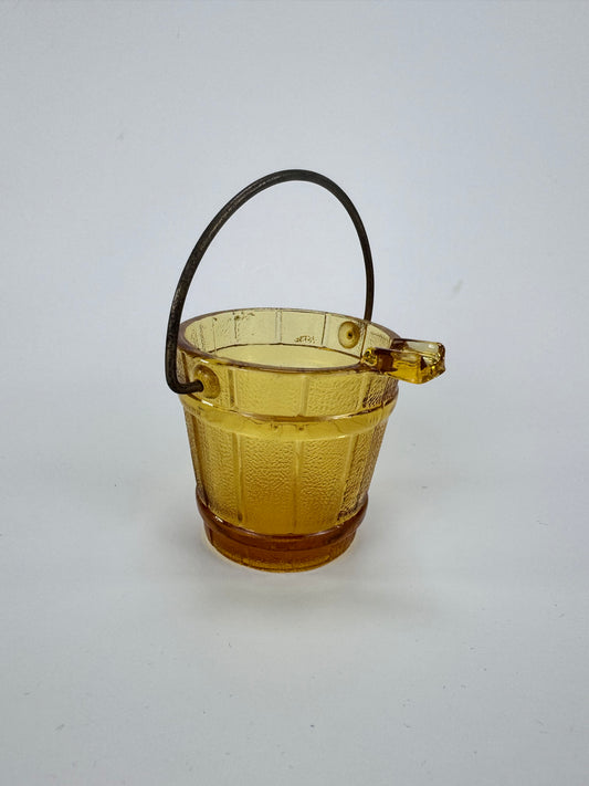 Vintage Ashtray | Amber Depression Glass Bucket with Handle | Bucket Shape