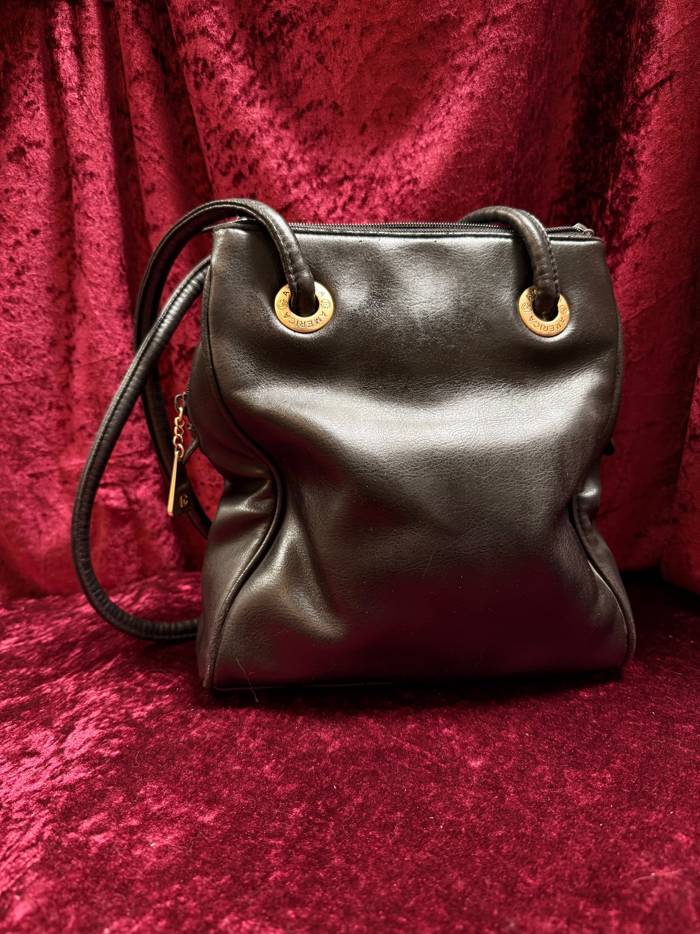 Vintage Accessories - Black Faux Leather Shoulder Bag with Gold Details