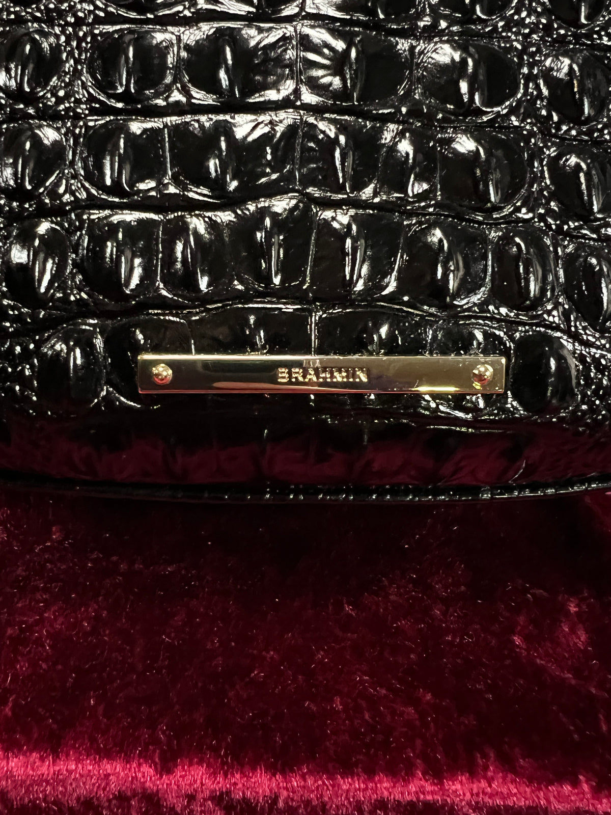 Vintage Brahmin Black Melbourne Leather Hobo Bag - Croc Embossed Shoulder Purse
