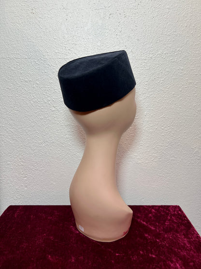 Vintage Accessories - Taqiyah / Kufi Hat - Black Short Pile Lyon Velvet - 22 1/2"