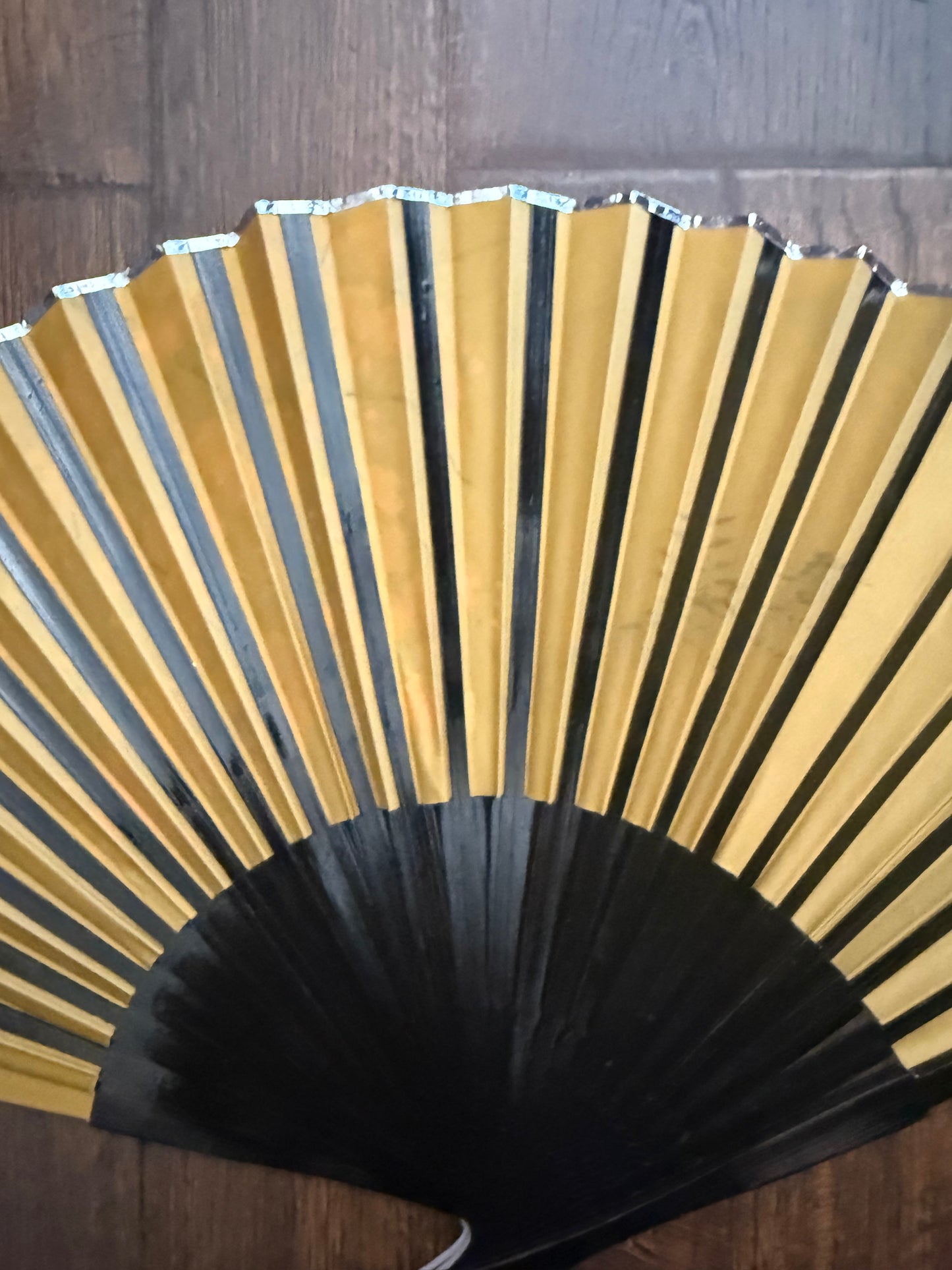 Vintage Paper Fan - Gold Paper Japanese Sakura Blossoms with Geisha