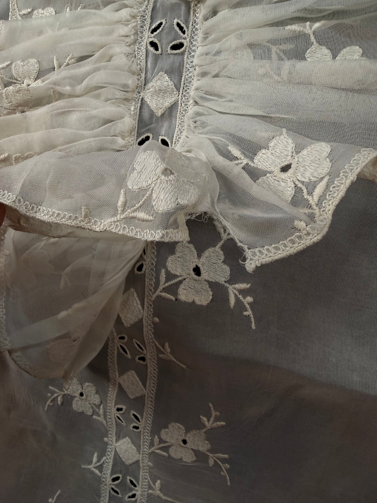 Vintage Hand Embroidered Lace Collar – Victorian Style Ruffled Bib Overlay
