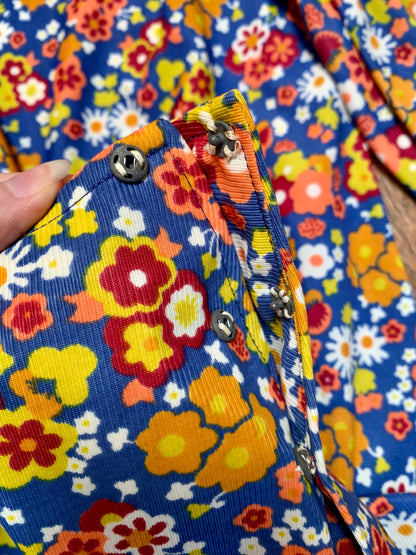 Vintage Handmade Palazzo Jumpsuit in Blue Autumnal Florals