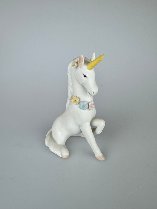 Vintage 1980s Retired Enesco Fairy Flower Porcelain Unicorn