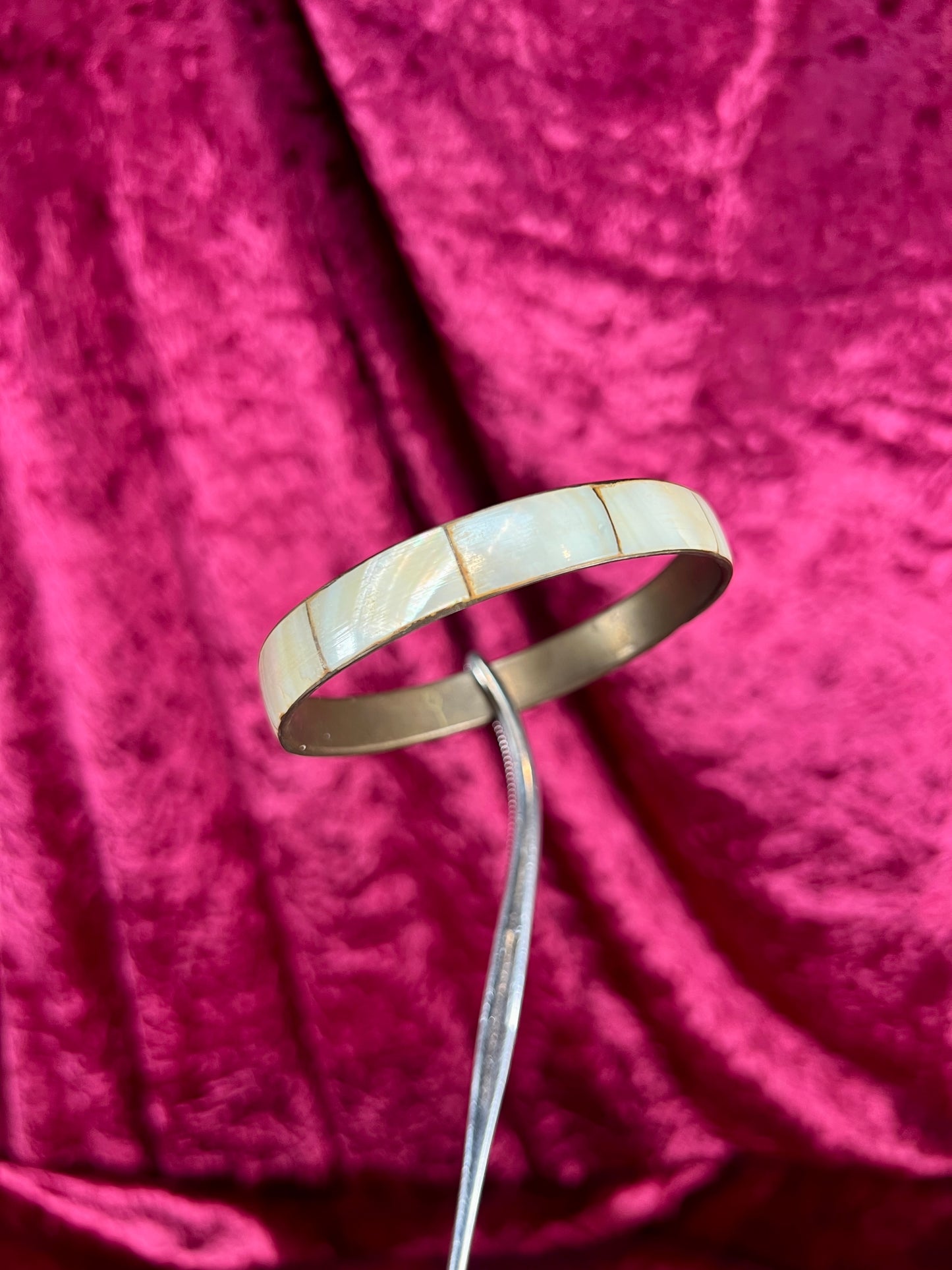 Vintage Jewelry - Bangle Bracelet - Brass with Inlaid Abalone Shell