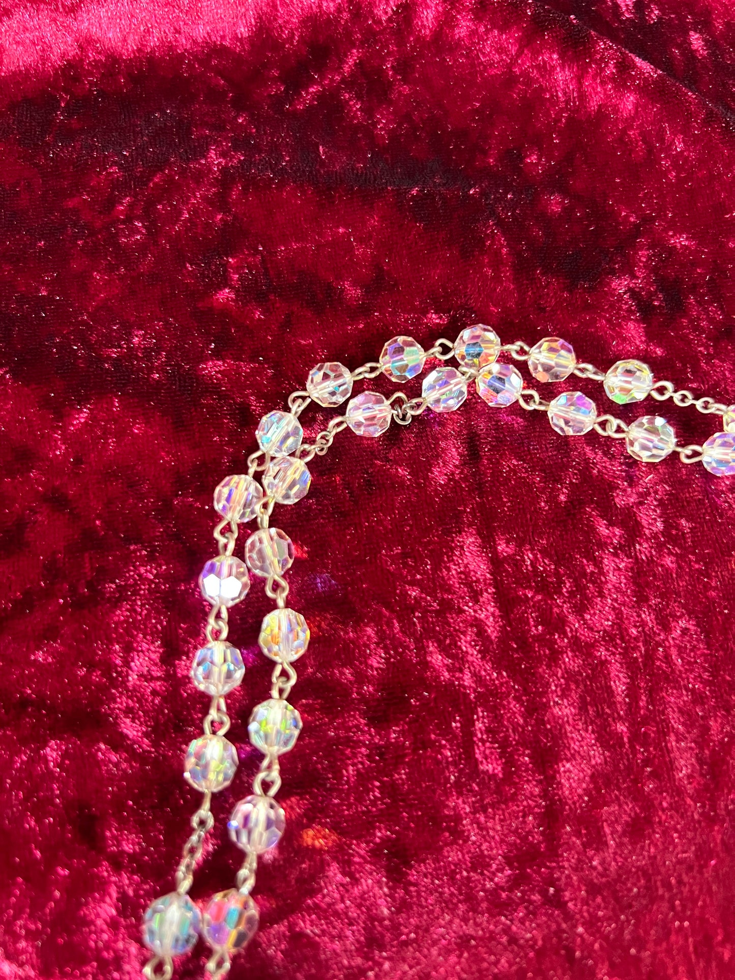 Vintage Jewelry - Italian Rosary - Sterling Silver - Aurora Borealis Faceted Beads - 20.25”