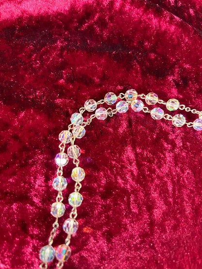 Vintage Jewelry - Italian Rosary - Sterling Silver - Aurora Borealis Faceted Beads - 20.25”