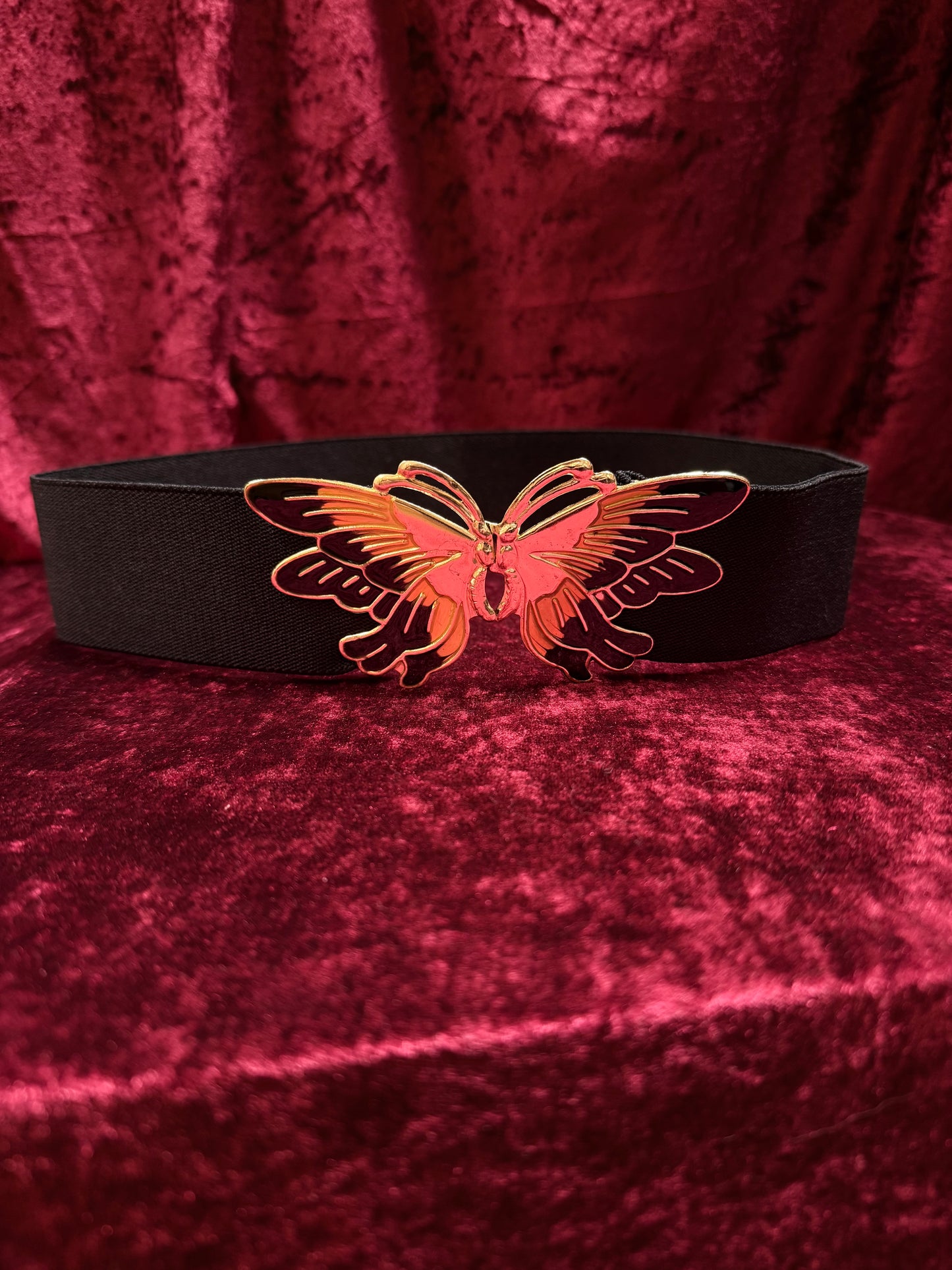 Vintage Accessories - 1980s Butterfly Clasp Elastic Waist Belt - Black