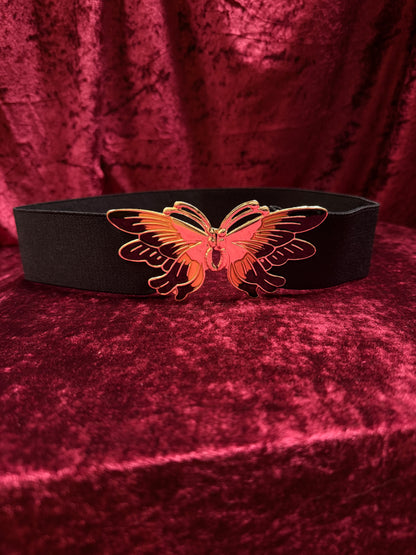 Vintage Accessories - 1980s Butterfly Clasp Elastic Waist Belt - Black