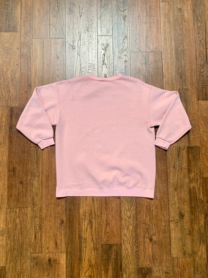 Vintage 1980s Cheetah Crewneck Sweatshirt - Baby Pink - Medium - Made In U.S.A.