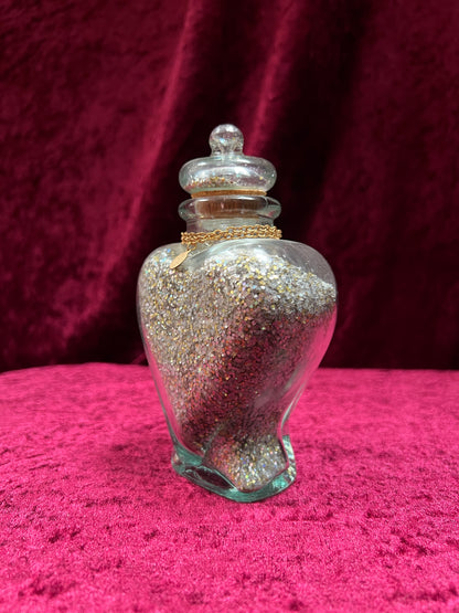 Vintage Kirks Folly Glass Follydust Bottle - Glitter Heart Jar Celestial Charms with Original Box