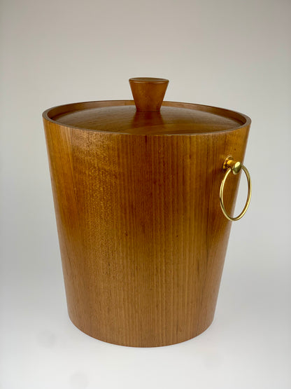 Vintage Mid Century Modern Teak Wood & Brass Ice Bucket