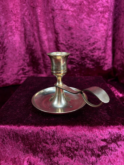 Vintage Metal Chamberstick Candlestick Holder - Brass Finger Loop Made in Japan