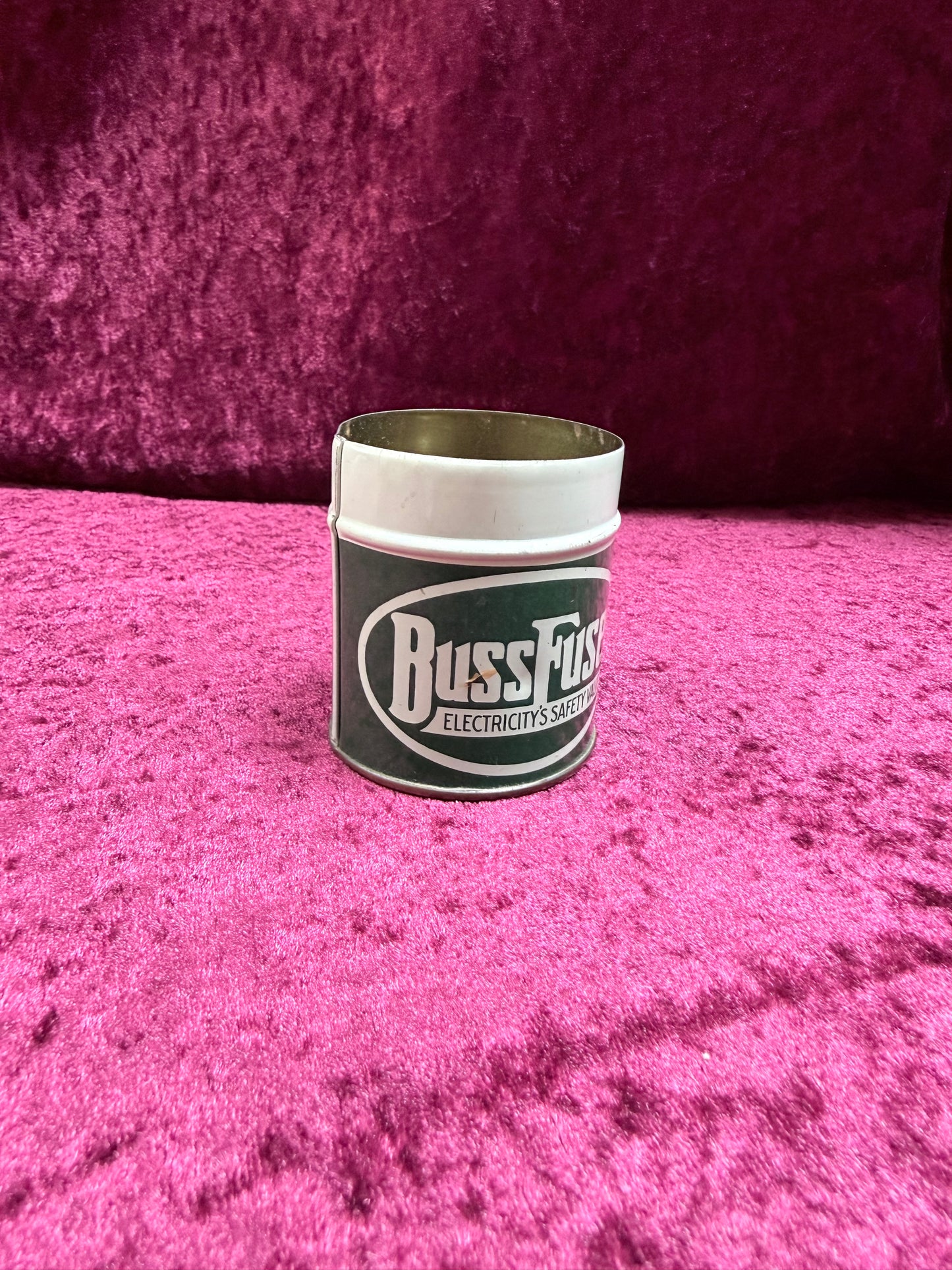 Vintage Bussmann Metal Fuse Wire Tin - 1 Amp Buss Fuses Advertising Can