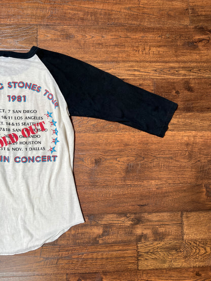Vintage Clothing - Raglan Baseball 3/4 Sleeve Shirt - The Rolling Stones 1981 Tour - The Knits - Large