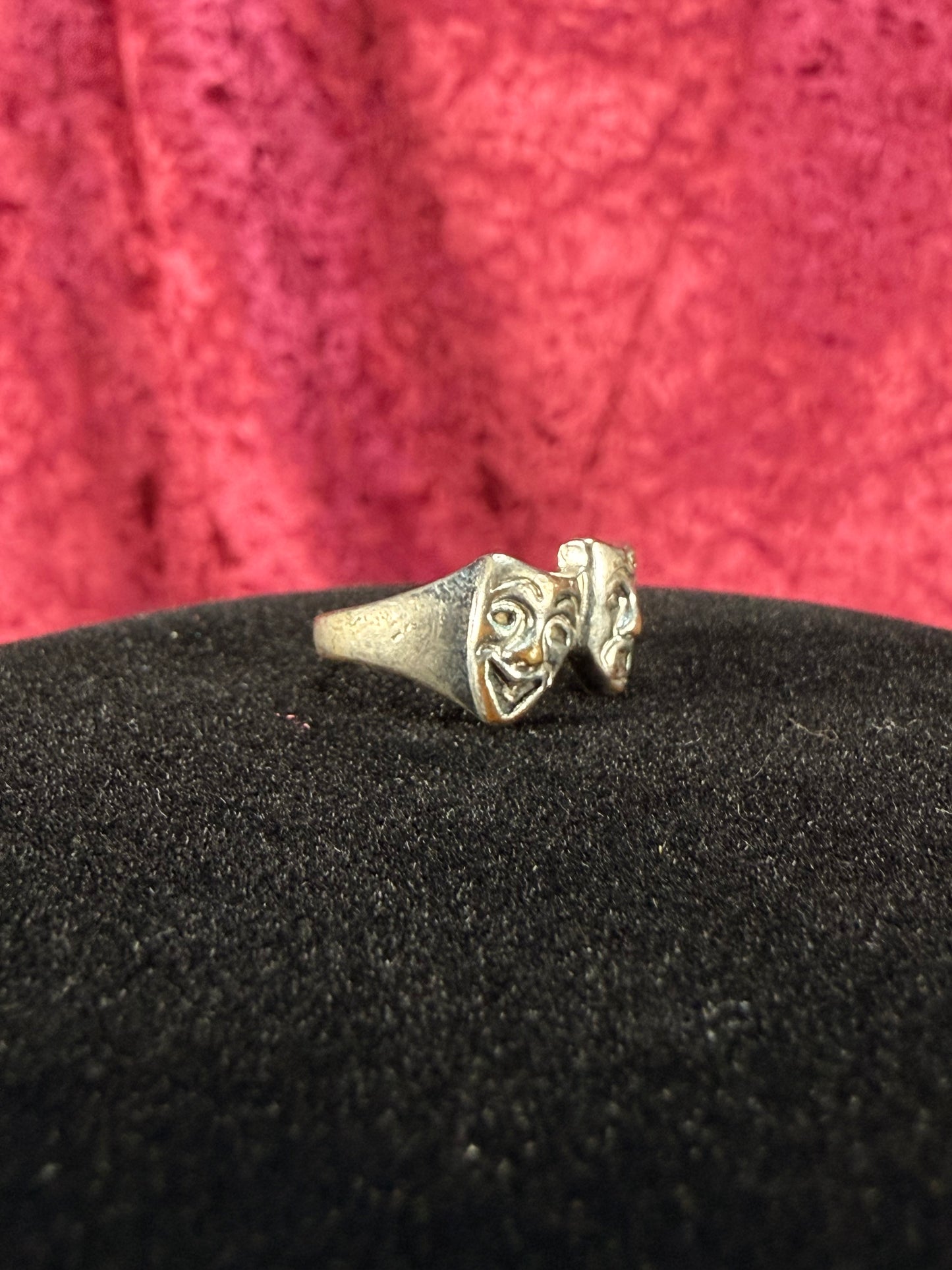 Vintage Silver Tone Novelty Ring – Comedy & Tragedy Masks - Size 4.5