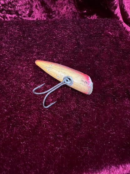 Vintage Fishing Lure Collection - Yellow Bass Popper, Heddon Black Fidgit, Miniature Marlin