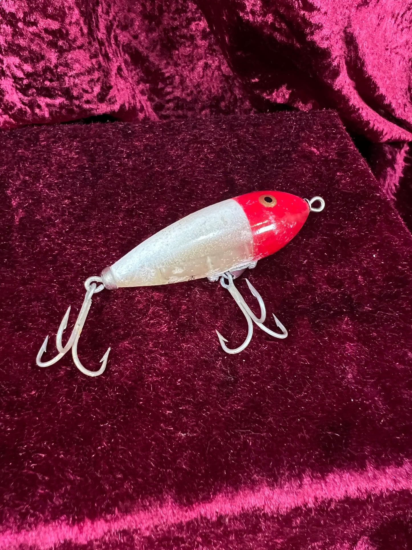 Vintage Heddon Plastic Fishing Lure - Baby Zara Red Head with Original Box