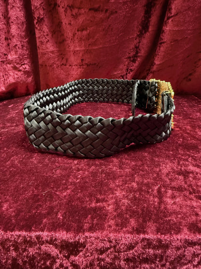 Vintage Accessories - Rainbow Gemstone Belt Buckle on Woven Black Belt - 27”