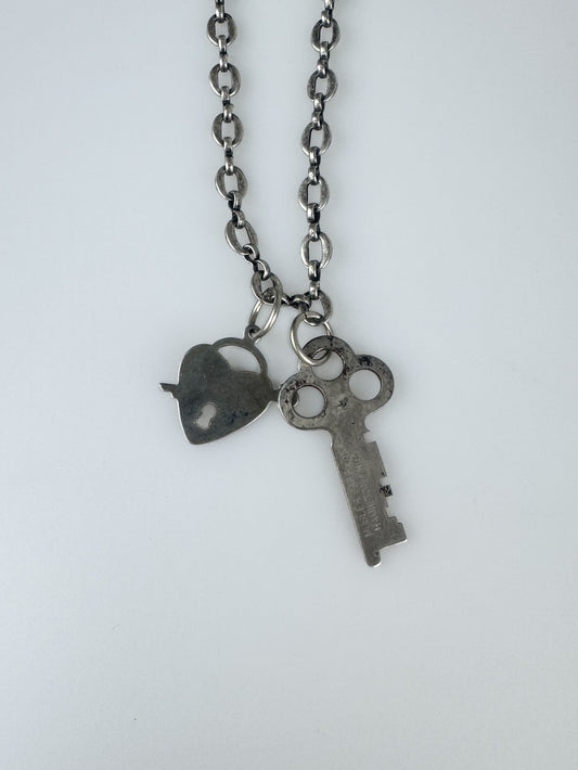 Skeleton Key Necklace - Vintage Old Stock and Antique Materials -  Collar Length 16" Silvertone Chain