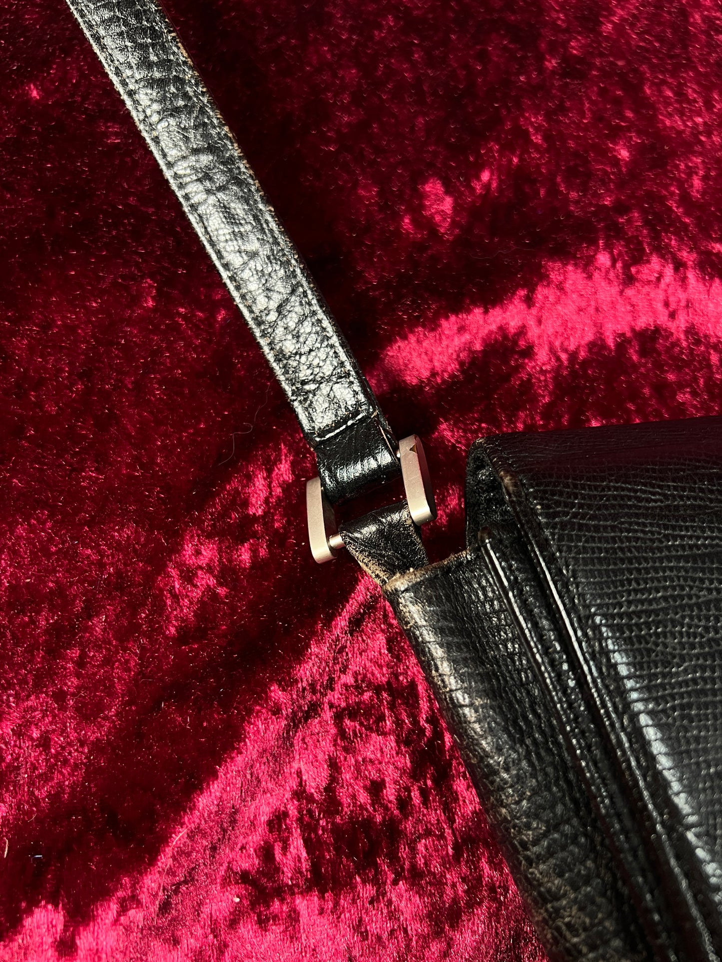 Vintage Roberto Fabris Leather Crossbody Bag - Black Lizard Embossed Purse