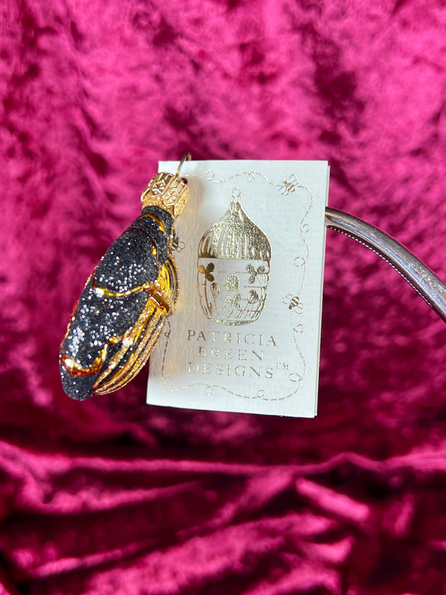 Vintage Christmas - Handblown Glass Ornament - Cleopatra's Scarab - Black and Gold - Patricia Breen