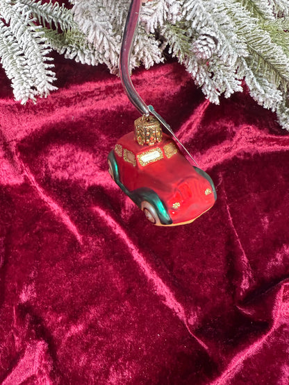 Vintage Christmas - Handblown Glass Ornament - Red Car - Christborn - Germany