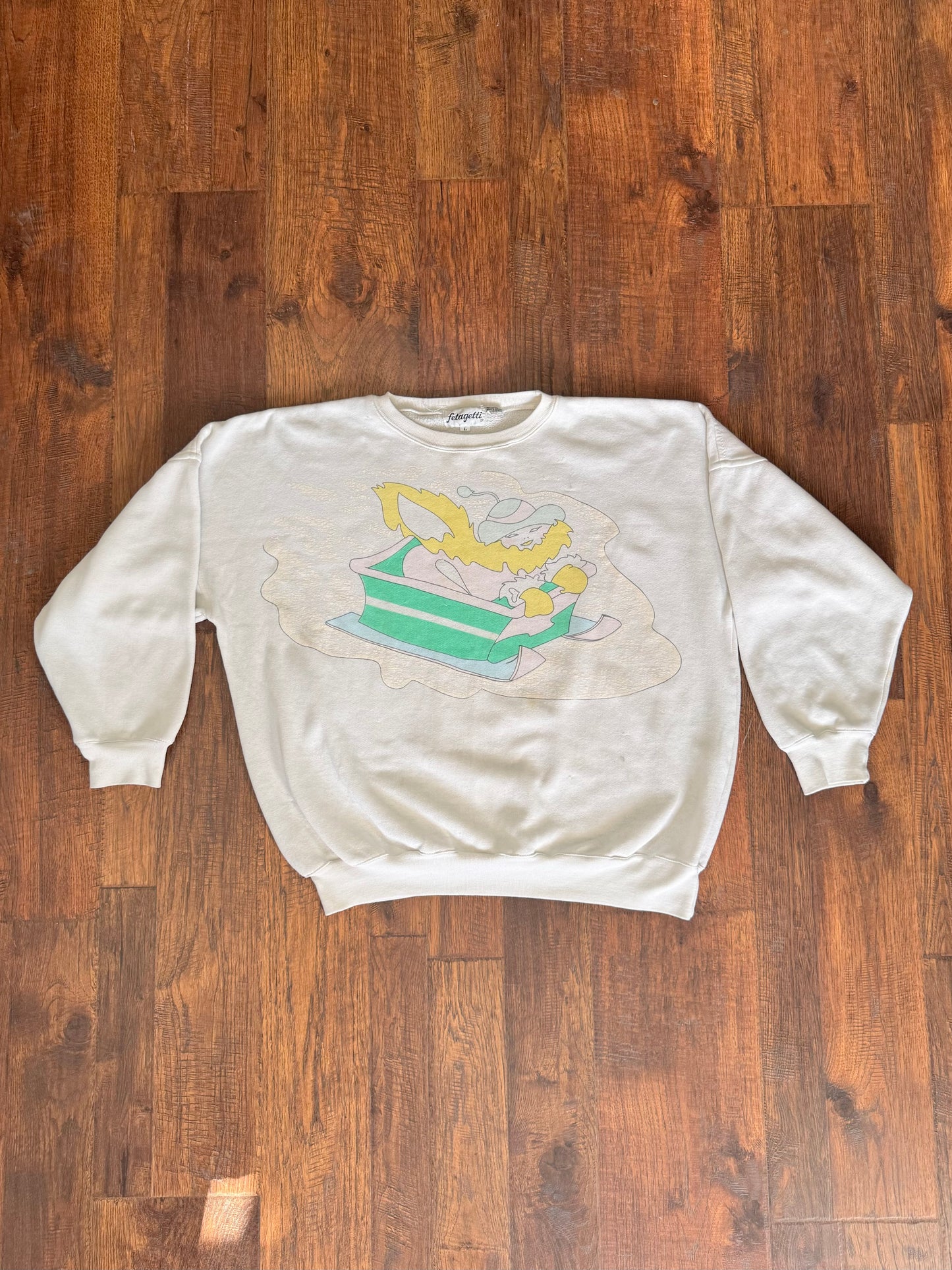 Vintage Sweatshirt 1980s Fetagetti Graphic Crewneck Rare - Large