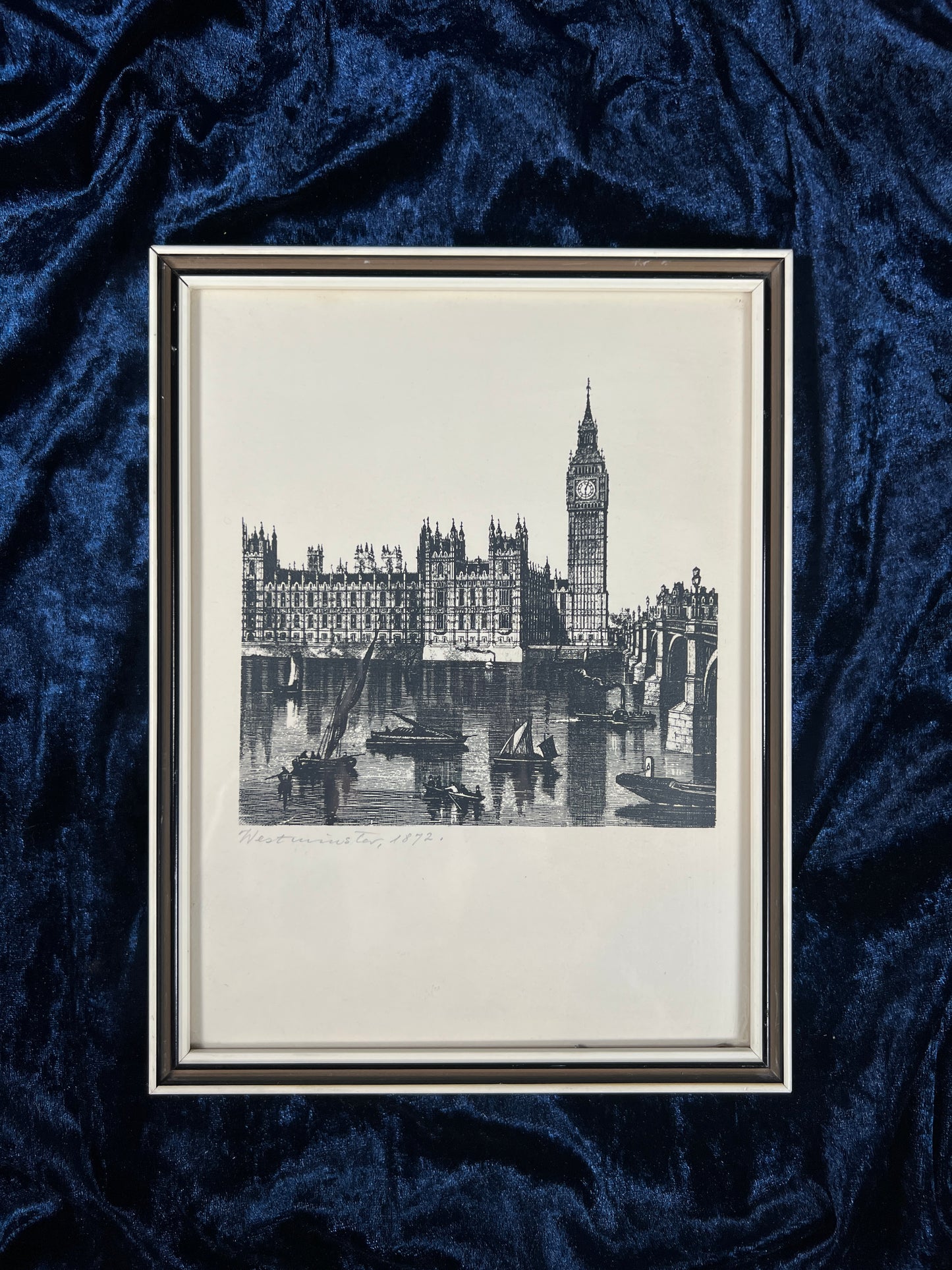 Vintage Westminster London Print - 1872 Big Ben Thames Framed Wall Art
