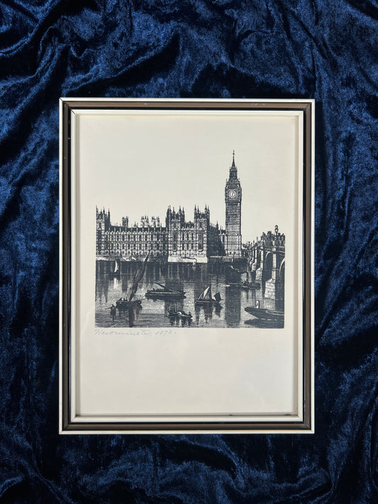 Vintage Westminster London Print - 1872 Big Ben Thames Framed Wall Art