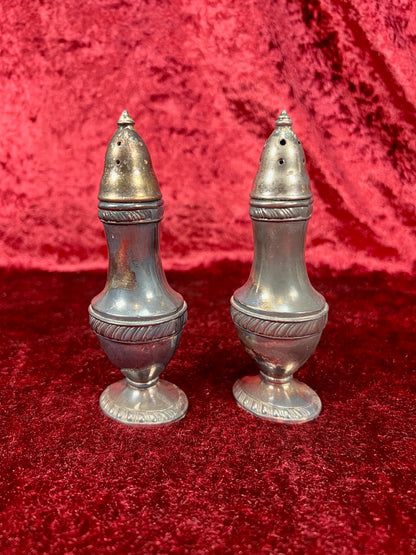 Vintage Silverplate Salt & Pepper Shakers – Rope Trim Pedestal Pair - Poole Silver Co. - 547