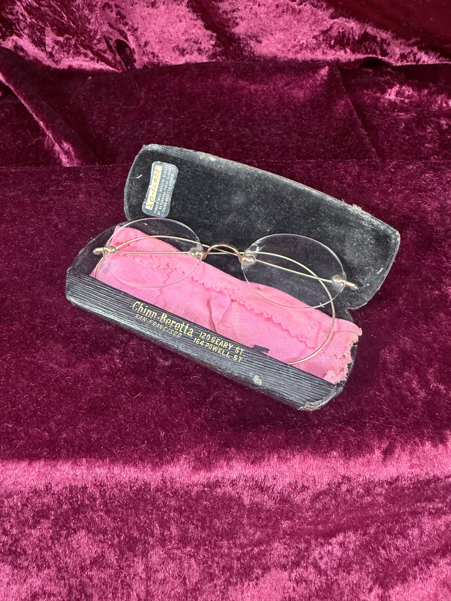 Antique Gold Filled Pince-Nez Eyeglasses – Rimless Spectacles with Chinn-Beretta San Francisco Case