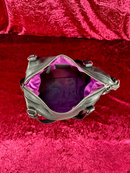 Vintage Accessories - Purse - Black Pebble Leather with Silver Hardware - Purple Lining - Coach