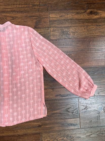 Vintage Clothing - Semi-Sheer Textured Blouse - Peach Pink - Medium