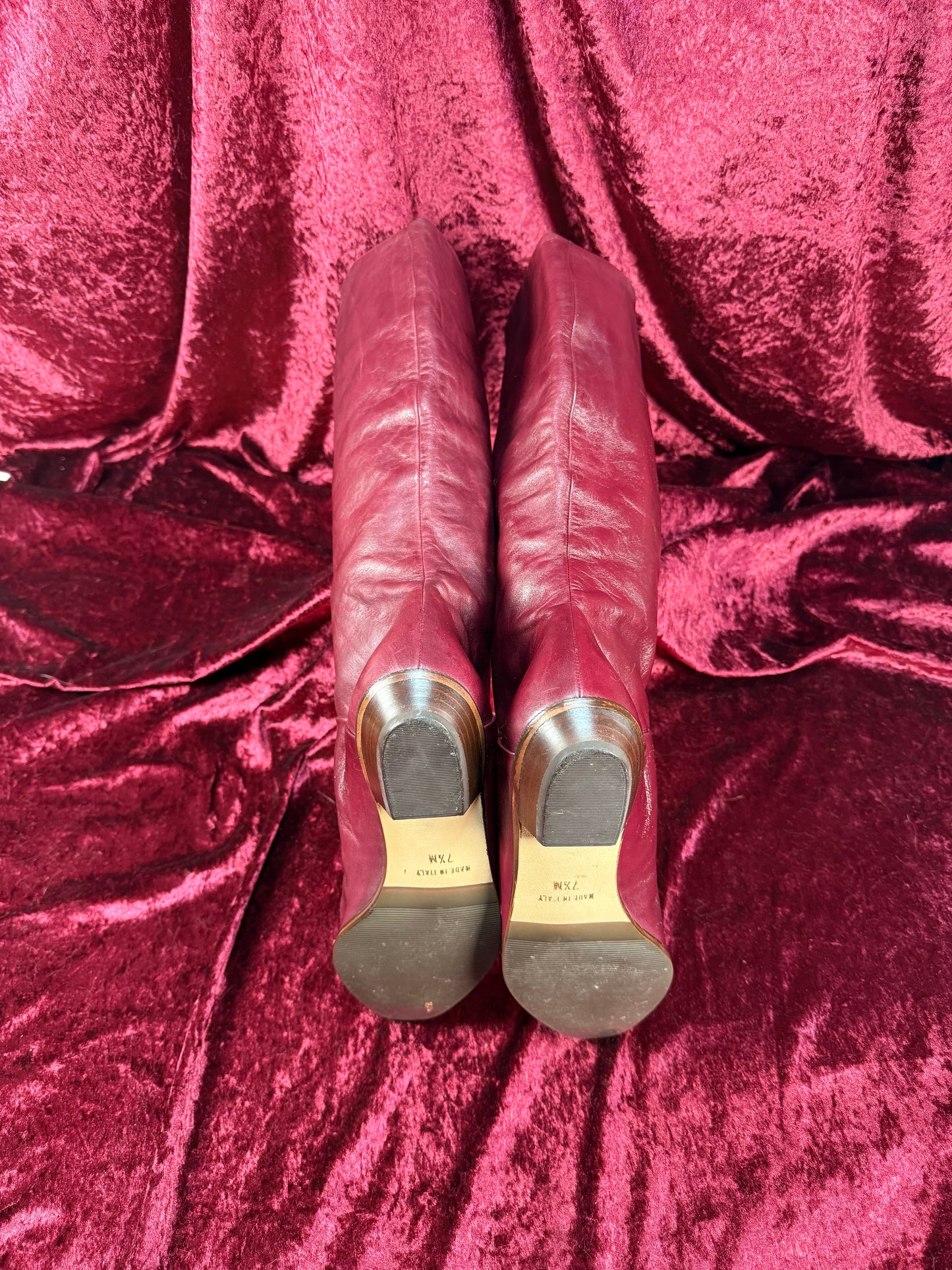 Vintage Shoes - Burgundy Italian Knee High Leather Boots - Made in Italy - Size 7.5
