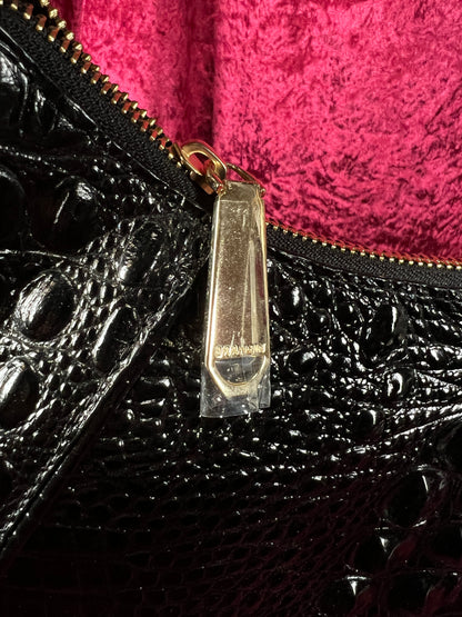 Vintage Brahmin Black Melbourne Leather Hobo Bag - Croc Embossed Shoulder Purse