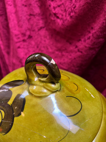 Vintage Kitchen - Ceramic Cookie Jar - Green Grinning Piggy - Los Angeles Pottery